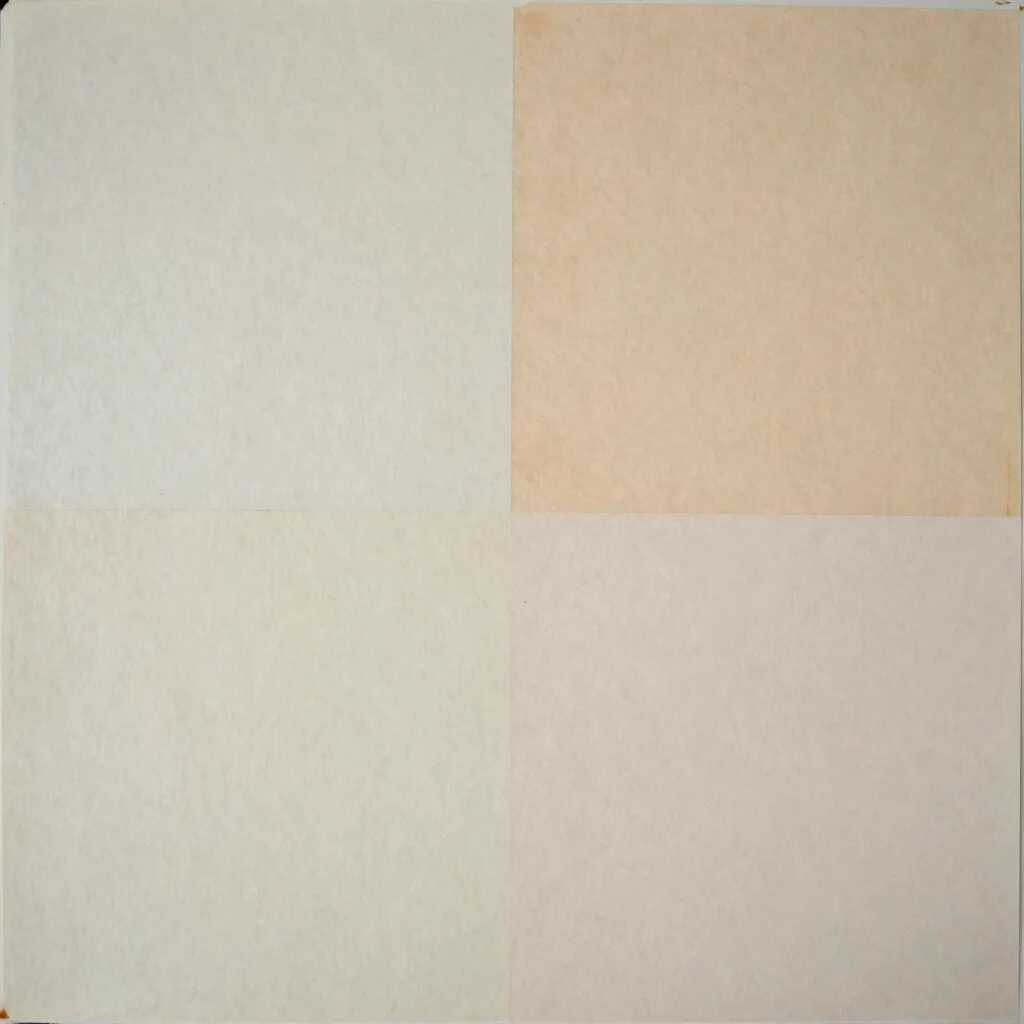Frontal view of a screen-printed vinyl cover showing layered inks and paper texture, archival soft light, no text visibl
